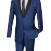 Slim Fit Shiny Sharkskin Men's 2 Piece Suit In Navy