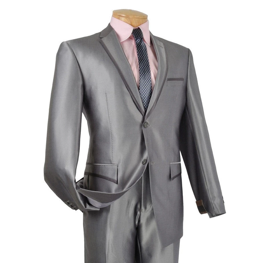 Gray Slim Fit Men's Shiny Sharkskin Suit 2 Piece 2 Buttons Shark Skin 1 Gray Slim Fit Men's Shiny Sharkskin Suit 2 Piece 2 Buttons Shark Skin