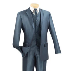 Slim Fit Men's Suit With Vest 3 Piece 2 Buttons In Blue