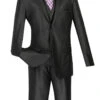 (44R) Slim Fit Textured Suit 3 Piece 2 Buttons In Black