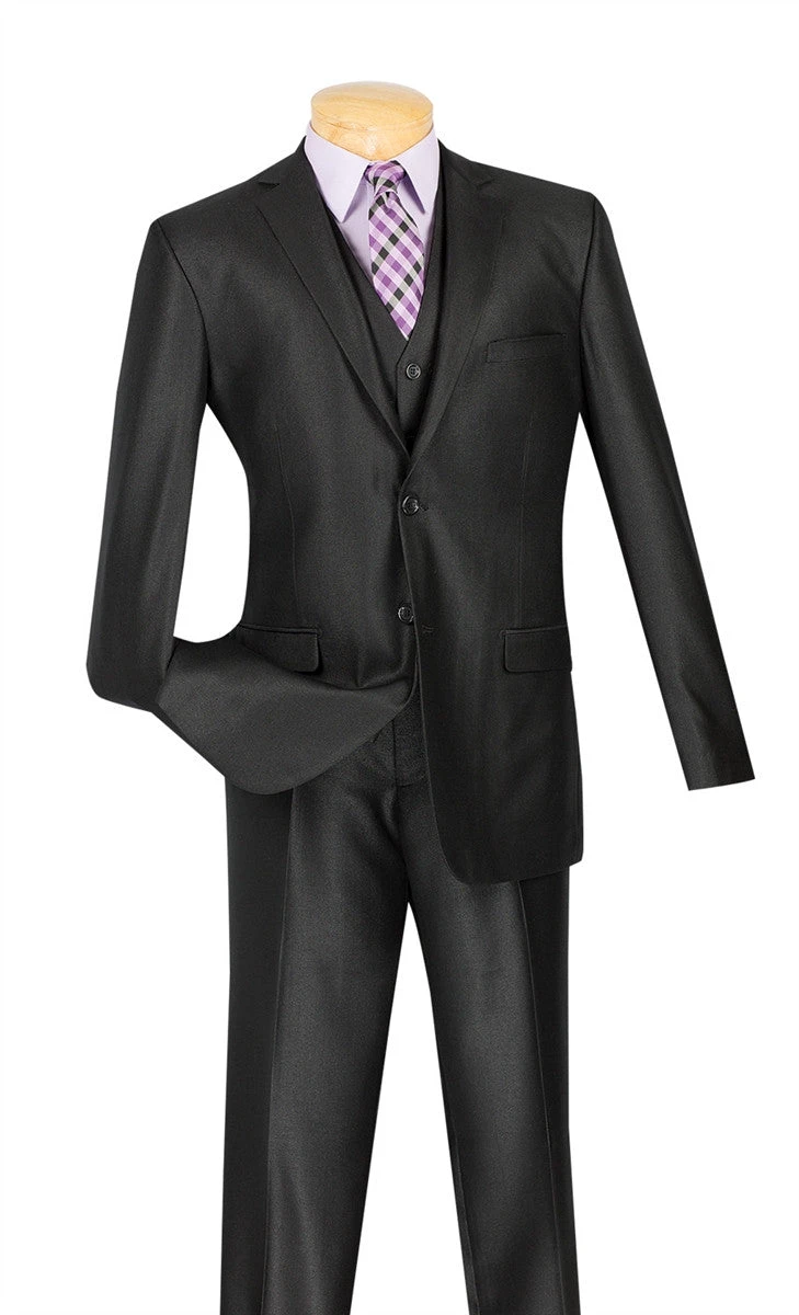 (44R) Slim Fit Textured Suit 3 Piece 2 Buttons In Black 1 (44R) Slim Fit Textured Suit 3 Piece 2 Buttons In Black