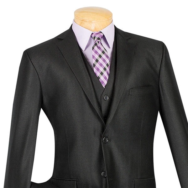 (44R) Slim Fit Textured Suit 3 Piece 2 Buttons In Black 2 (44R) Slim Fit Textured Suit 3 Piece 2 Buttons In Black - Image 2