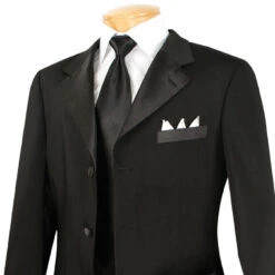 Men's Regular Fit Tuxedo 2 Piece Collection Regular Fit In Black 3 Button Design -Bowie Store 01 VIN T 3HT BLACK 15 3