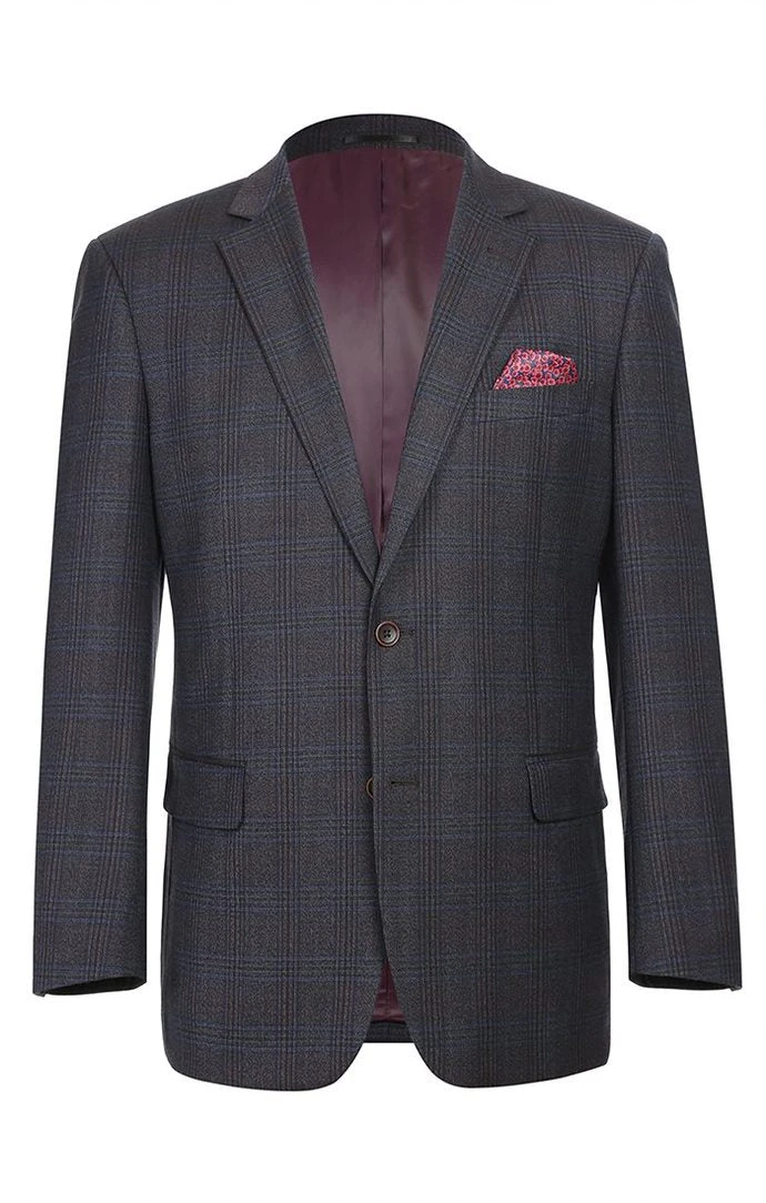 Wool Blend Plaid Pattern Regular Fit 2 Button Blazer In Burgundy 1 Wool Blend Plaid Pattern Regular Fit 2 Button Blazer In Burgundy