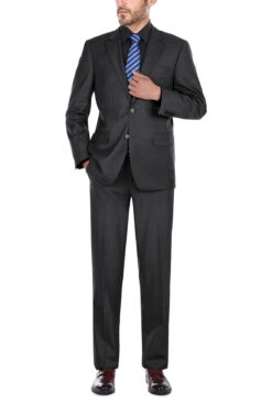 Vanderbilt Collection- Classic 2 Piece Suit 2 Buttons Regular Fit In Charcoal Gray -Bowie Store 202 1 2