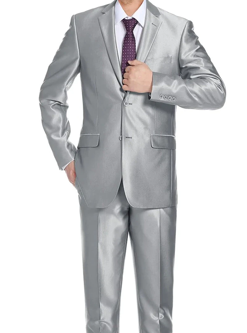 Gray Slim Fit Sharkskin Italian Styled 2 Piece Suit 2 Gray Slim Fit Sharkskin Italian Styled 2 Piece Suit - Image 2