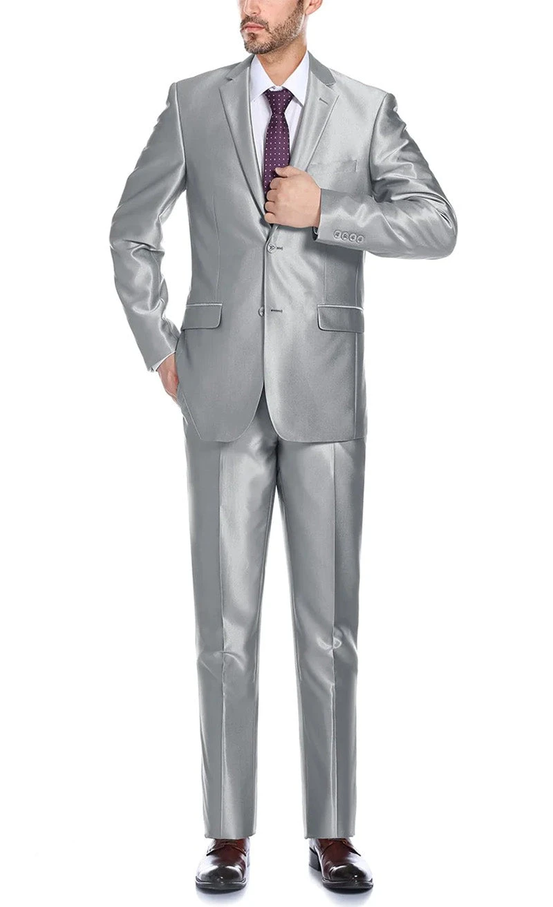 Gray Slim Fit Sharkskin Italian Styled 2 Piece Suit 1 Gray Slim Fit Sharkskin Italian Styled 2 Piece Suit