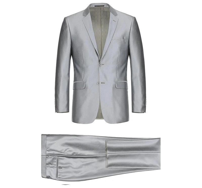 Gray Slim Fit Sharkskin Italian Styled 2 Piece Suit 7 Gray Slim Fit Sharkskin Italian Styled 2 Piece Suit - Image 7