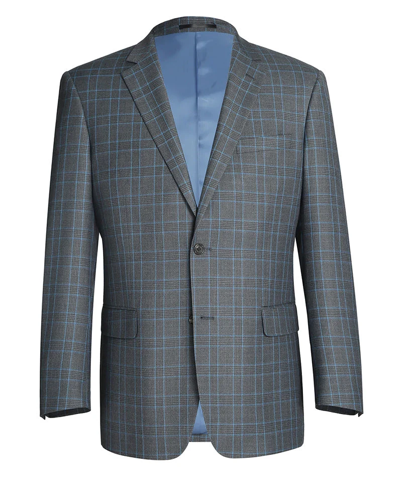 Regular Fit 2 Piece Dress Suit Windowpane In Light Gray 1 Regular Fit 2 Piece Dress Suit Windowpane In Light Gray