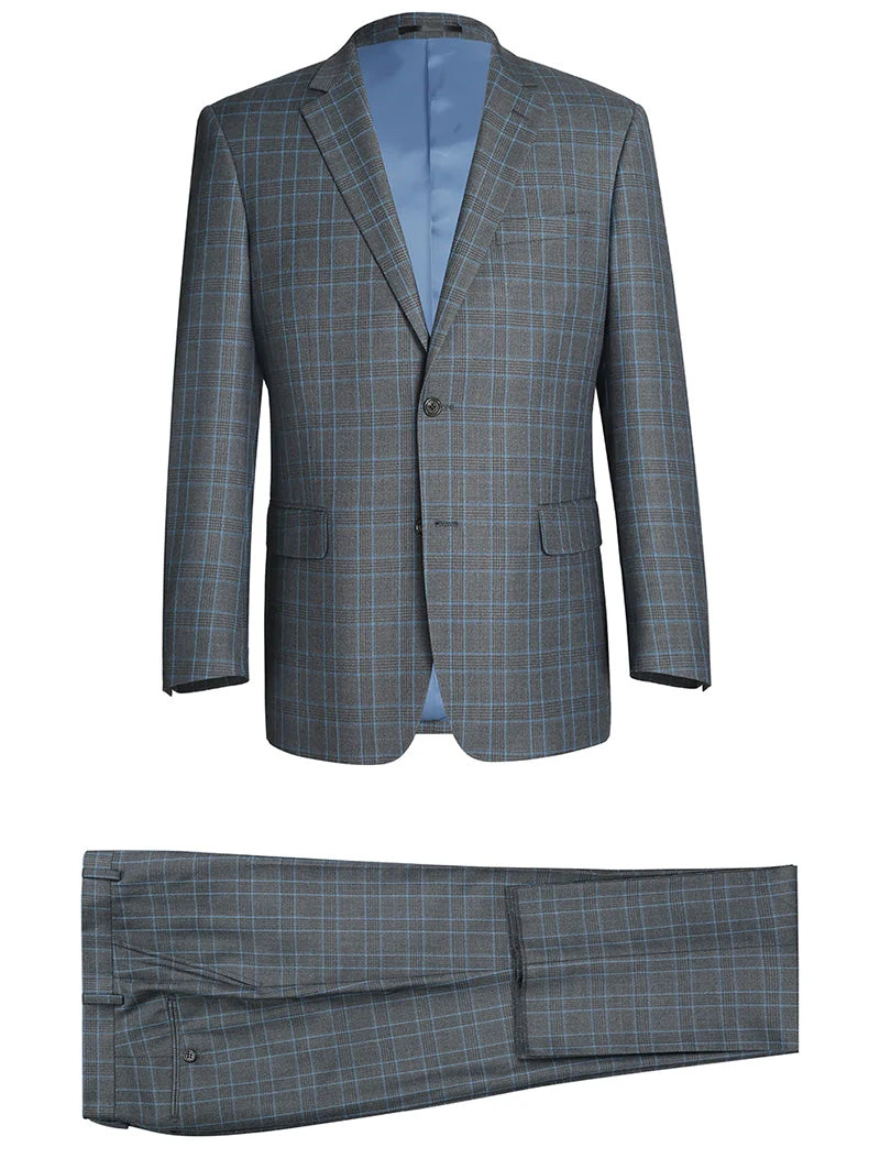 Regular Fit 2 Piece Dress Suit Windowpane In Light Gray 2 Regular Fit 2 Piece Dress Suit Windowpane In Light Gray - Image 2