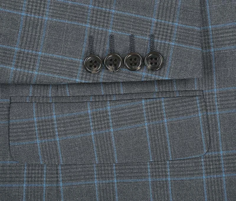 Regular Fit 2 Piece Dress Suit Windowpane In Light Gray 5 Regular Fit 2 Piece Dress Suit Windowpane In Light Gray - Image 5