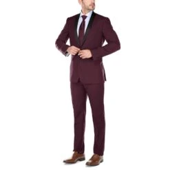 Burgundy 2 Piece Tuxedo Shawl Lapel Slim Fit 7 Burgundy 2 Piece Tuxedo Shawl Lapel Slim Fit -Bowie Store 2 2