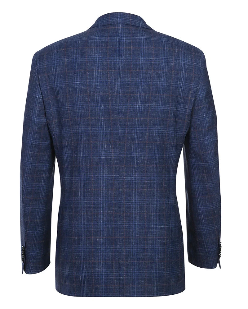 Regular Fit Wool & Linen Blue Plaid Blazer 2 Regular Fit Wool & Linen Blue Plaid Blazer - Image 2