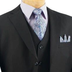 (36S) Avalon Collection - Regular Fit Men's Suit 3 Button 3 Piece Black -Bowie Store 3TR 3 BLACK 15 3