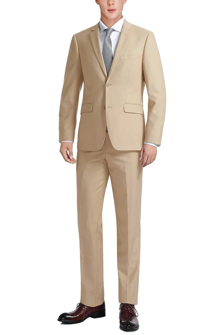 Vanderbilt Collection - Classic 2 Piece Suit 2 Buttons Regular Fit In Beige 1 Vanderbilt Collection - Classic 2 Piece Suit 2 Buttons Regular Fit In Beige