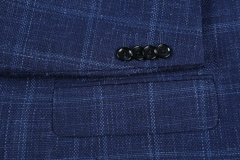Wool And Silk Regular Fit Blazer Windowpane Pattern In Navy 5 Wool And Silk Regular Fit Blazer Windowpane Pattern In Navy - Image 5
