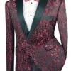 Red Regular Fit Floral Pattern Jacket Peak Lapel