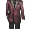 Burgundy Regular Fit Jacket With Dots Lapel And Matching Bow Tie