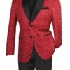 Red Modern Fit Paisley Pattern Jacquard Fabric Jacket With Bow Tie