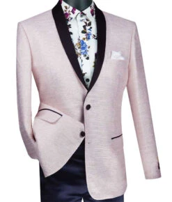 (XL) Pink Metallic Stripe Slim Fit Jacket 2 Button Shawl Lapel