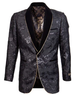 Empire Collection - Slim Fit Black Shawl Collar Sports Coat With Gold Trim