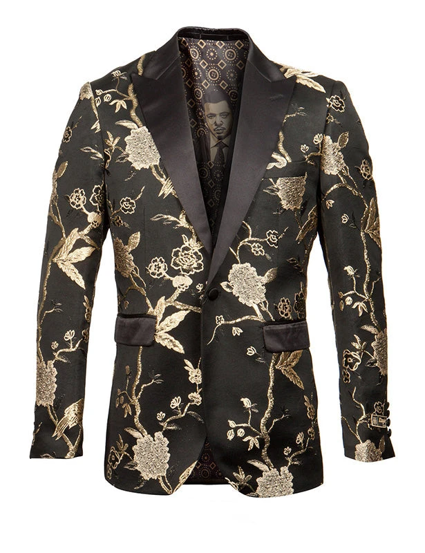 Empire Collection - Gold And Black Slim Fit Floral Pattern Sports Coat 1 Empire Collection - Gold And Black Slim Fit Floral Pattern Sports Coat