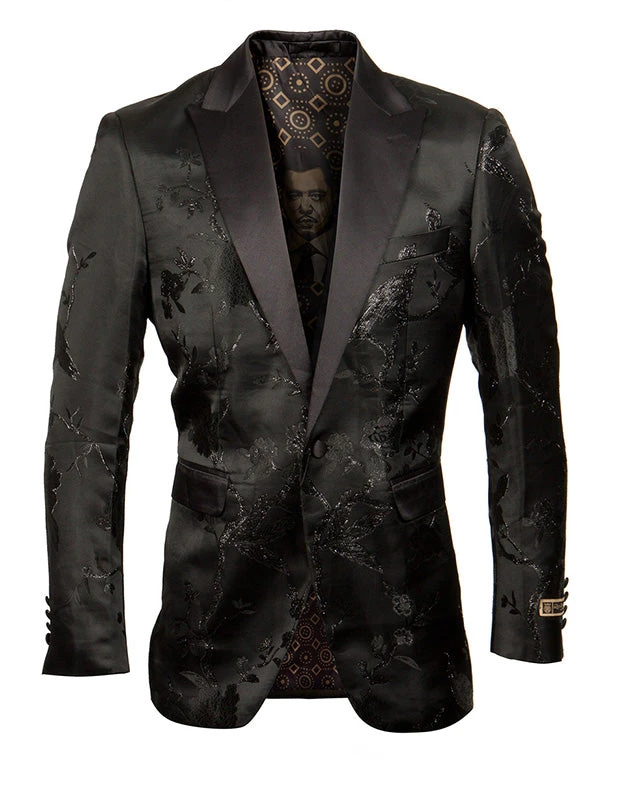 Empire Collection - Black Slim Fit Floral Pattern Sports Coat 1 Empire Collection - Black Slim Fit Floral Pattern Sports Coat