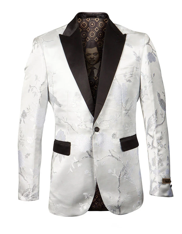 Empire Collection - White And Silver Slim Fit Floral Pattern Sports Coat 1 Empire Collection - White And Silver Slim Fit Floral Pattern Sports Coat
