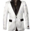 (XL, 2XL, 5XL) Empire Collection - White And Silver Slim Fit Floral Pattern Sports Coat