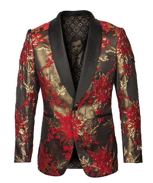 Empire Collection - Red Floral Pattern Sports Coat Slim Fit 1 Empire Collection - Red Floral Pattern Sports Coat Slim Fit