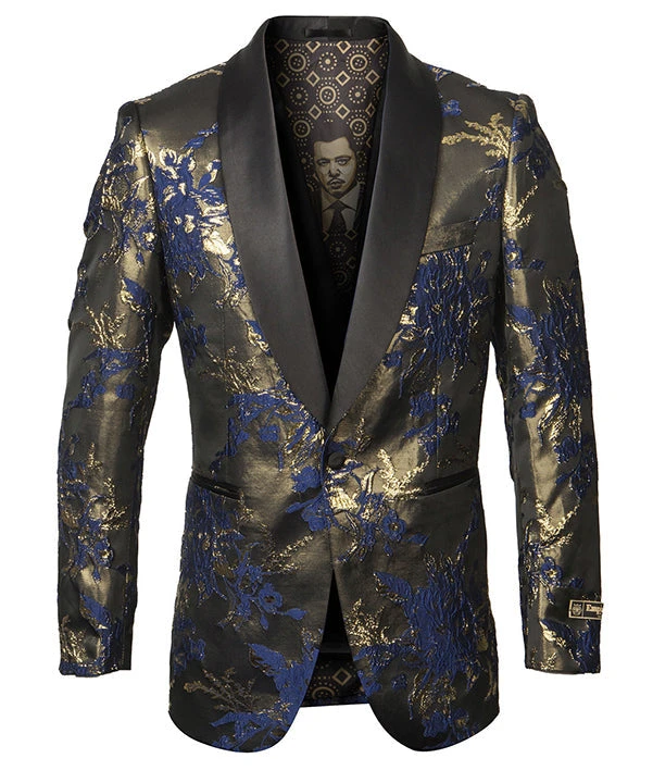(3XL) Empire Collection - Blue Floral Pattern Sports Coat Slim Fit 1 (3XL) Empire Collection - Blue Floral Pattern Sports Coat Slim Fit