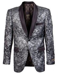 (XL) Slim Fit Formal Dinner Show Blazer In Silver/Black