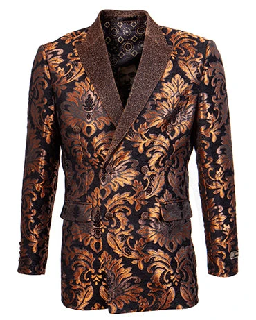 Empire Collection - Slim Fit Rust Paisley Pattern Double Breasted Blazer 1 Empire Collection - Slim Fit Rust Paisley Pattern Double Breasted Blazer