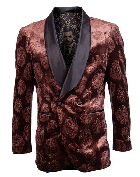 Empire Collection - Slim Fit Rust Floral Pattern Double Breasted Blazer 1 Empire Collection - Slim Fit Rust Floral Pattern Double Breasted Blazer