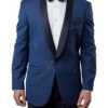 Blue Slim Fit Floral Pattern Blazer Satin Shawl Collar