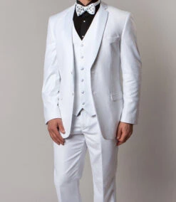Solid White Modern Fit Tuxedo 3 Piece With 6 Button Vest
