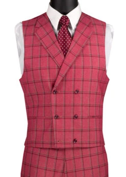Tuscany Collection - Modern Fit Windowpane Suit 3 Piece In Raspberry -Bowie Store MV2W 2 RASPBERRY VEST