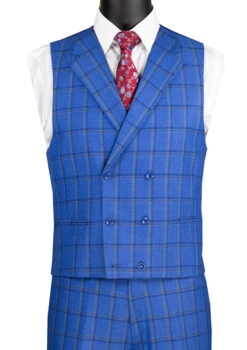 Tuscany Collection - Modern Fit Windowpane Suit 3 Piece In Royal Blue -Bowie Store MV2W 2 ROYAL VEST