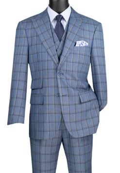 Tuscany Collection - Modern Fit Windowpane Suit 3 Piece In Slate