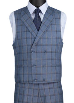 Tuscany Collection - Modern Fit Windowpane Suit 3 Piece In Slate 5 Tuscany Collection - Modern Fit Windowpane Suit 3 Piece In Slate -Bowie Store MV2W 2 SLATE VEST