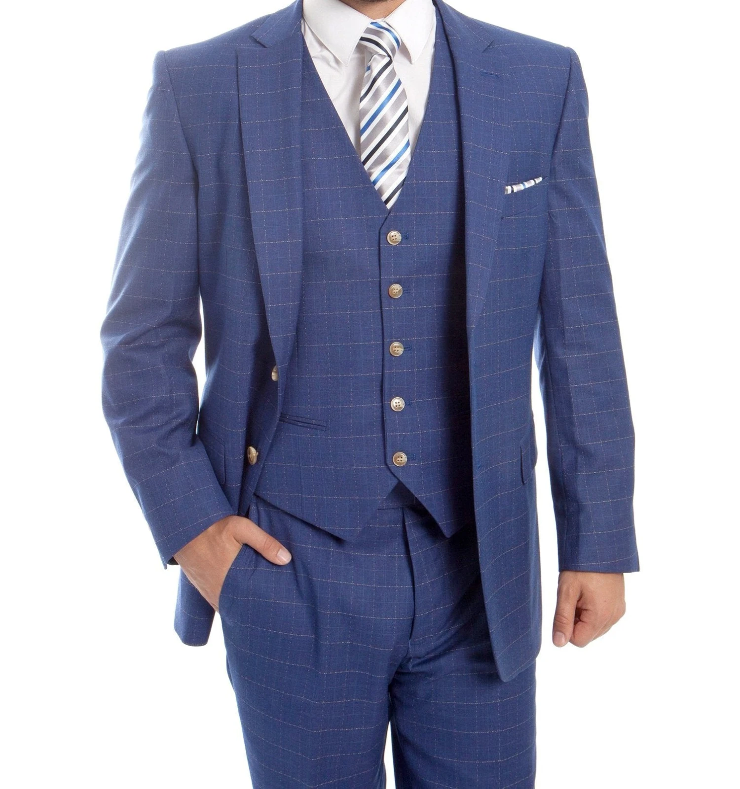Modern Fit 3 Piece Fine Wool Suit Windowpane Blue 1 Modern Fit 3 Piece Fine Wool Suit Windowpane Blue