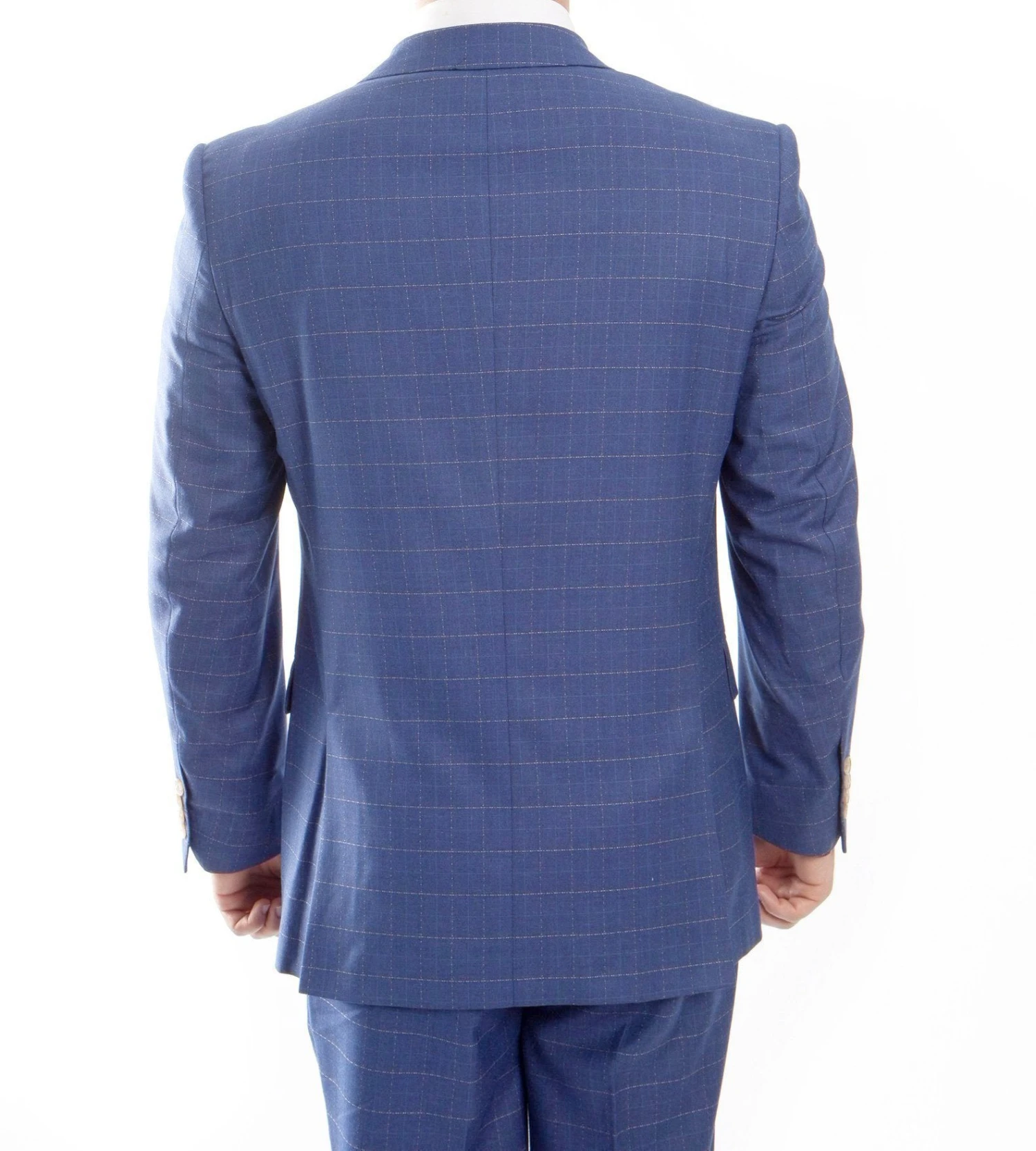 Modern Fit 3 Piece Fine Wool Suit Windowpane Blue 2 Modern Fit 3 Piece Fine Wool Suit Windowpane Blue - Image 2