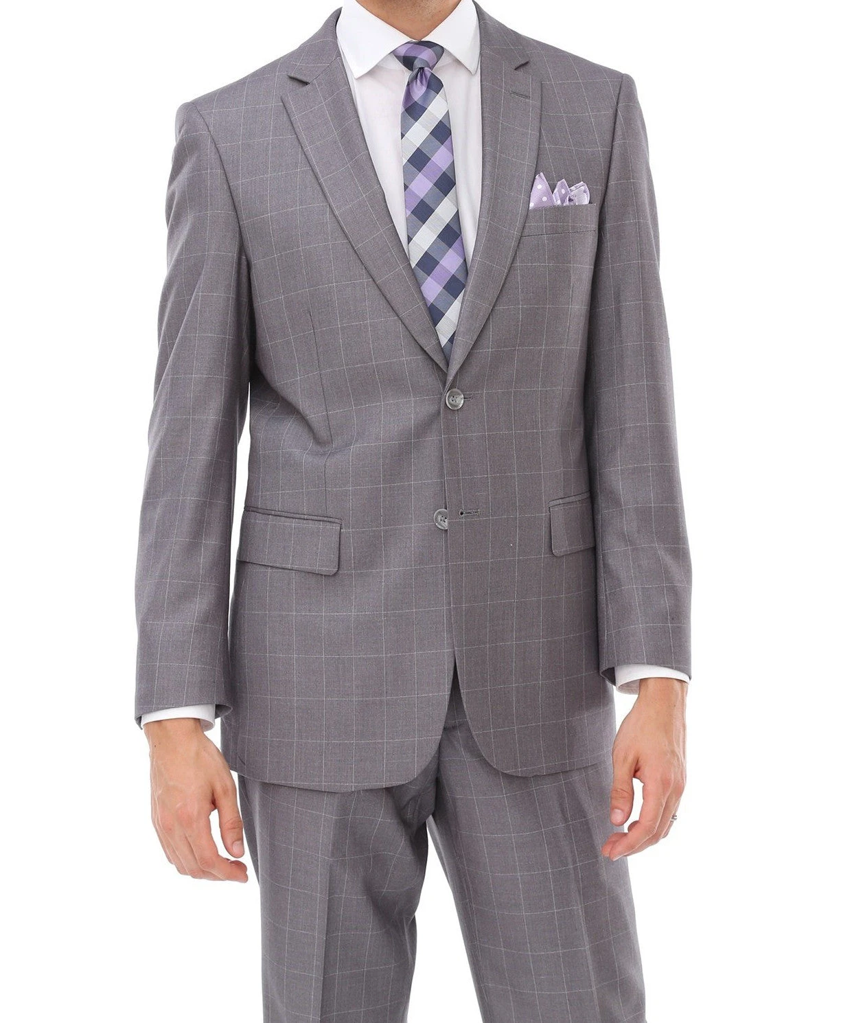 Wool Suit Modern Fit Windowpane 2 Piece In Light Gray 1 Wool Suit Modern Fit Windowpane 2 Piece In Light Gray