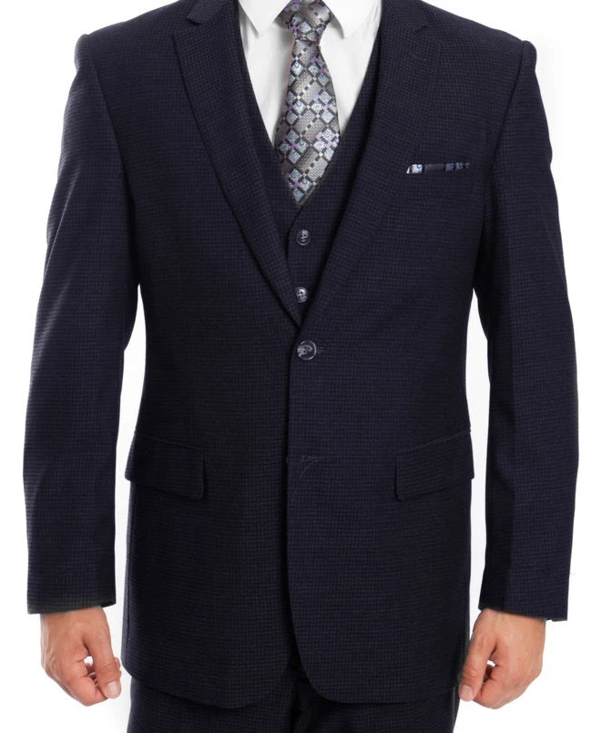 Dotted Wool Suit Modern Fit 3 Piece In Navy 1 Dotted Wool Suit Modern Fit 3 Piece In Navy