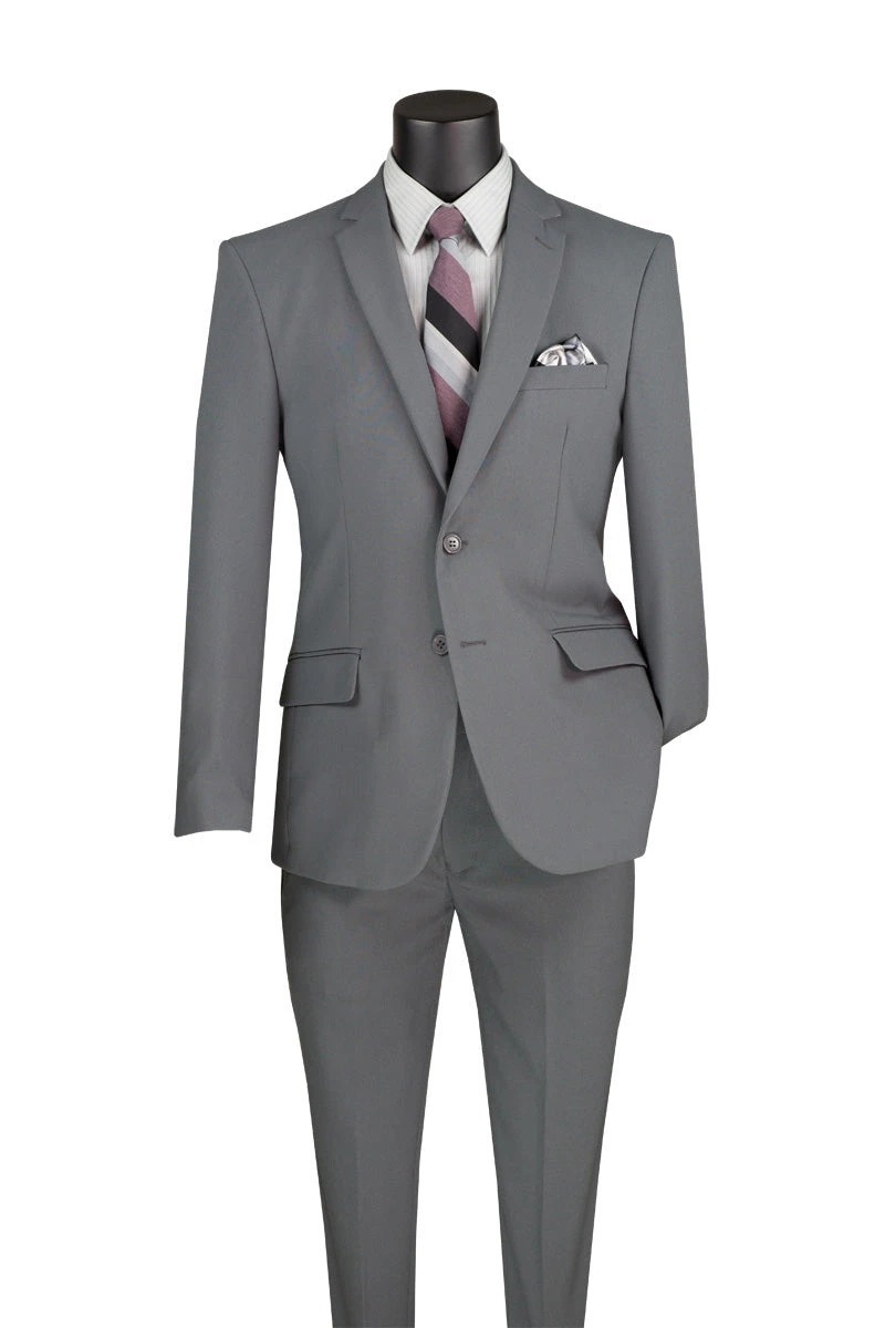 Medium Gray Slim Fit Men's 2 Piece Business Suit 2 Button 1 Medium Gray Slim Fit Men's 2 Piece Business Suit 2 Button