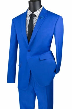 Slim Fit Men's Suit 2 Piece 2 Button In Royal Blue