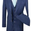 Odyssey Collection - Blue Regular Fit 3 Piece Suit 2 Button Gangster Stripe