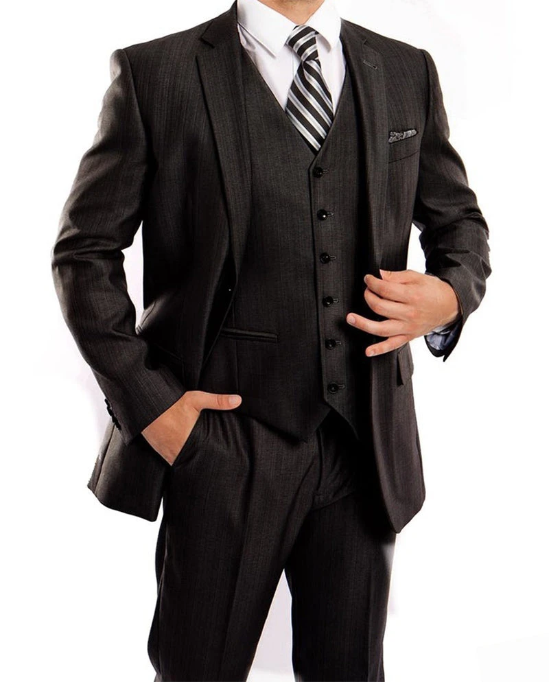 Black 3 Piece Modern Fit Suit 2 Button V-Neck Vest 1 Black 3 Piece Modern Fit Suit 2 Button V-Neck Vest