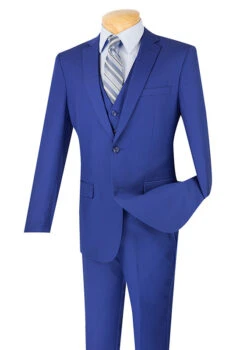 Slim Fit Business Men's Suit 3 Piece 2 Button In Twilight Blue