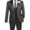 Slim Fit Tuxedo 3 Piece With Jacquard Pattern In Black